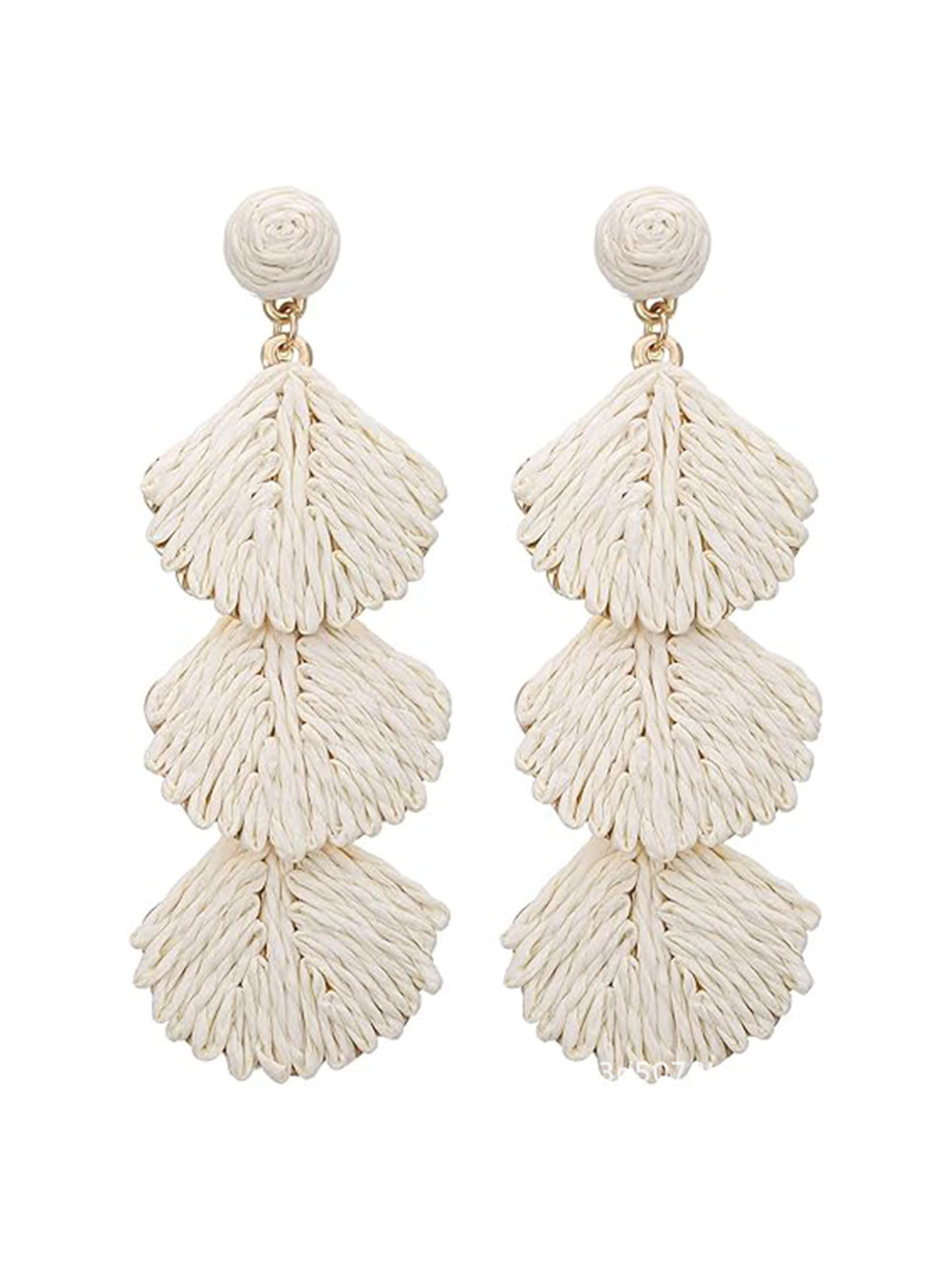 Earedge - Bohemian Shell Raffia Woven Drop Earrings