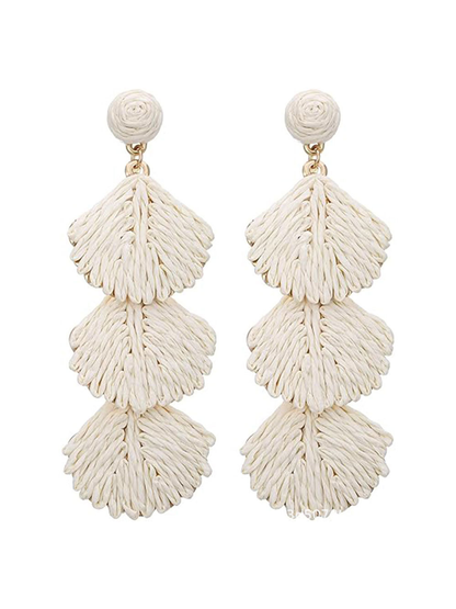 Earedge - Bohemian Shell Raffia Woven Drop Earrings