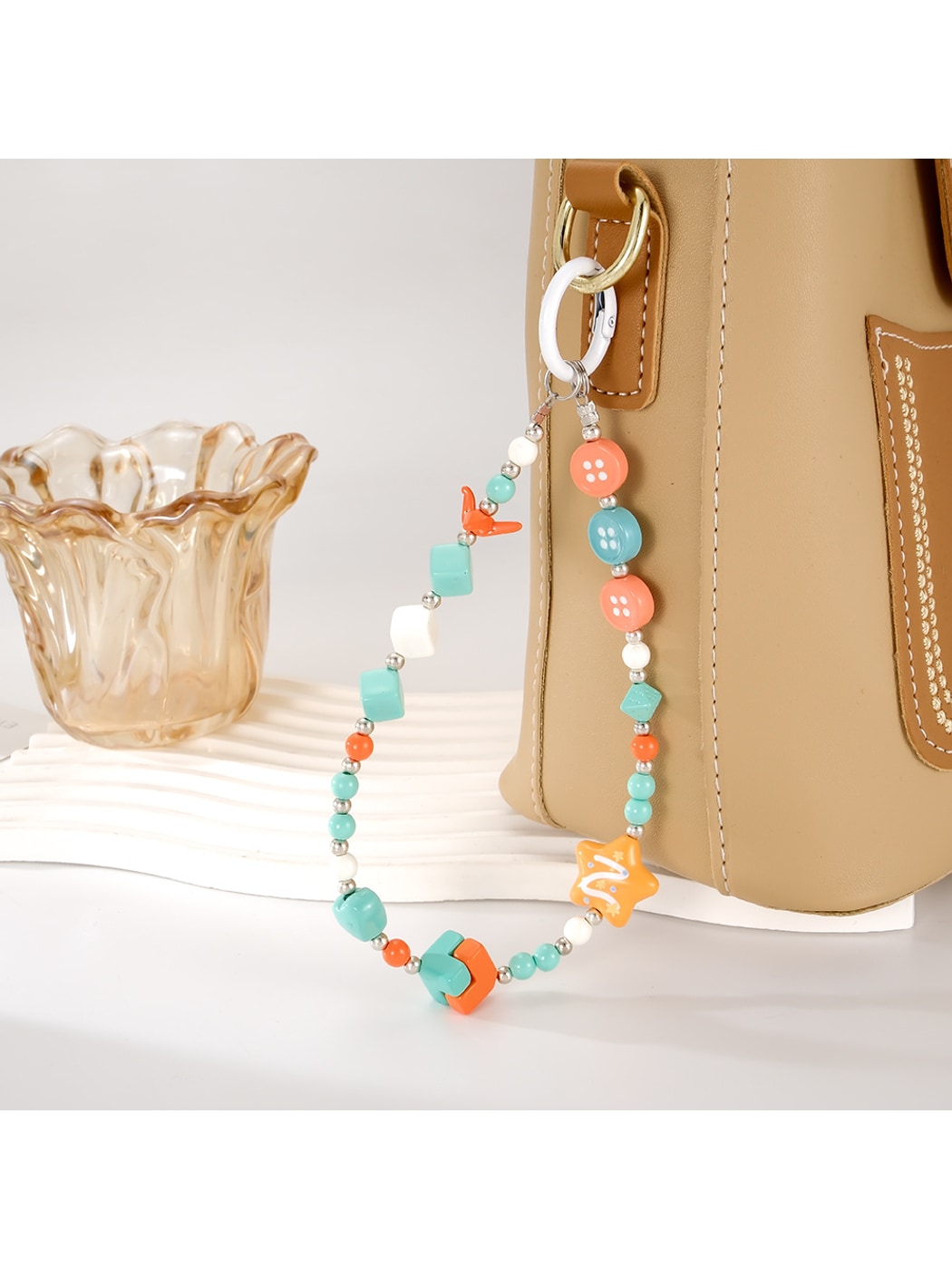 Keypus - Color Block Square Bead Beaded Phone Charm