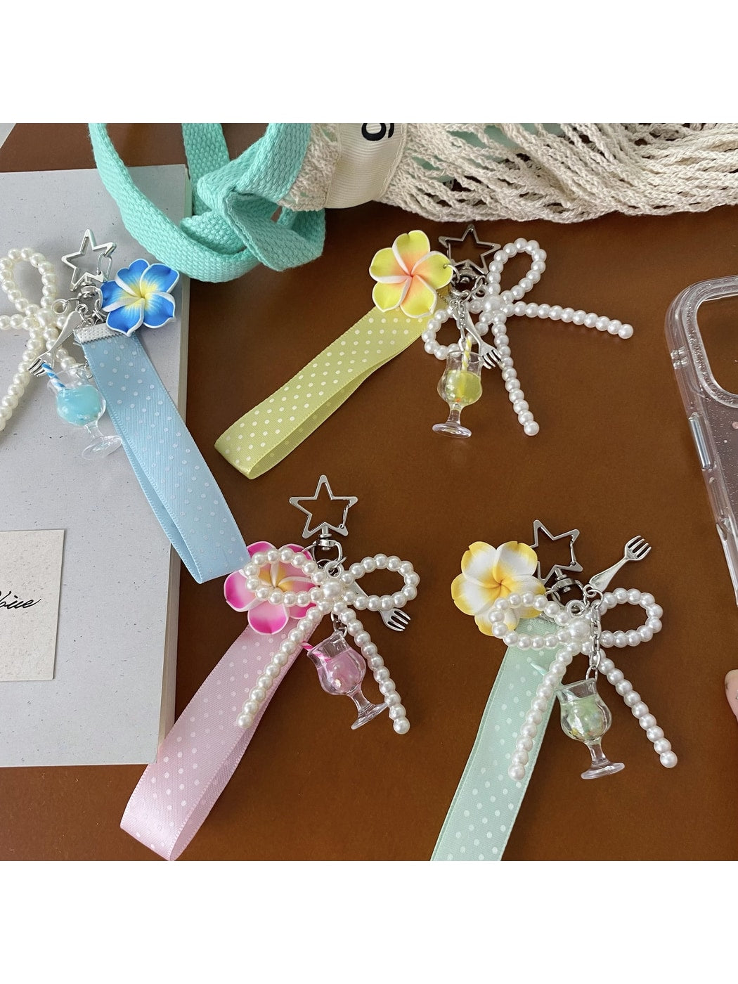 Keypus - Plumeria Bow Ice Cream Accent Bag Charm Keychain
