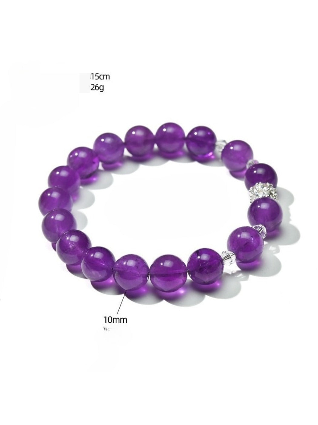 Side view of Lovra purple crystal beaded bracelet showing bead details