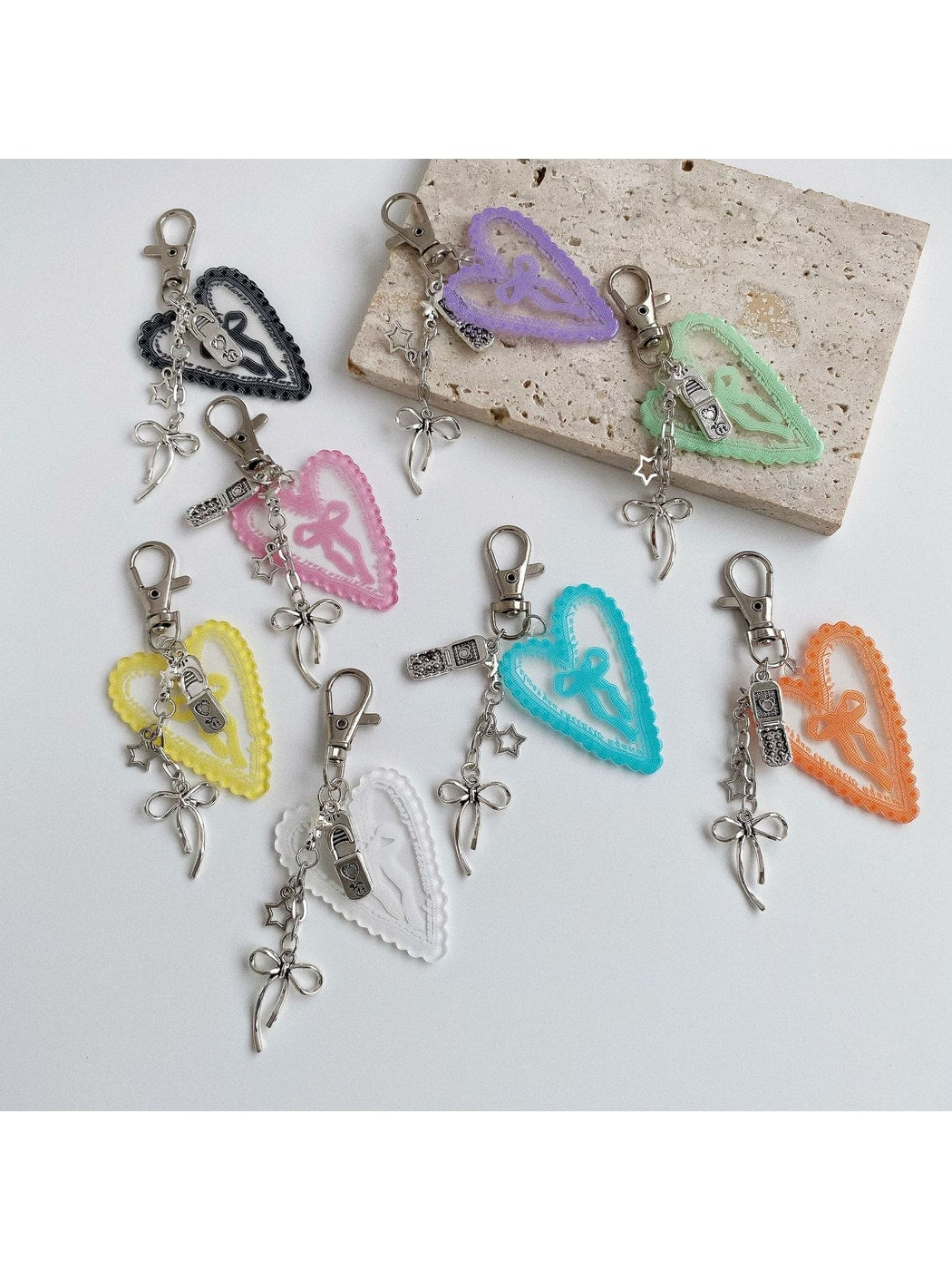 Keypus - Heart Pendant Bow Detail Bag Charm Keychain
