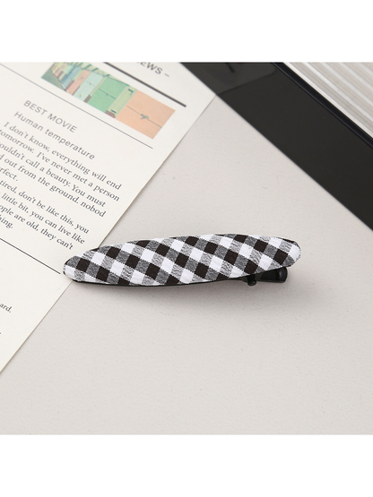 Beau - Plaid Fabric Oval Side Bangs Hair Clip