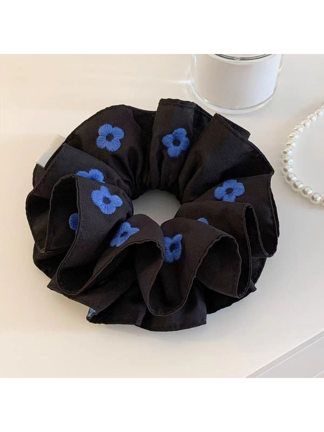 Gifty - Blue Floral Double Ruffle Scrunchie