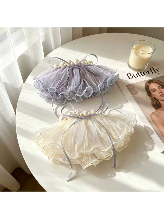 Beau - Pleated Mesh Bow Decorative Spring Hair Clip