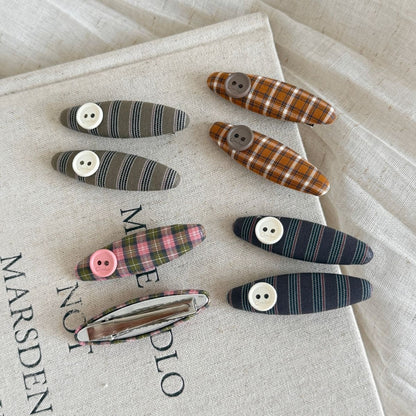 Beau - Oval Plaid Fabric Covered Side Hair Clip