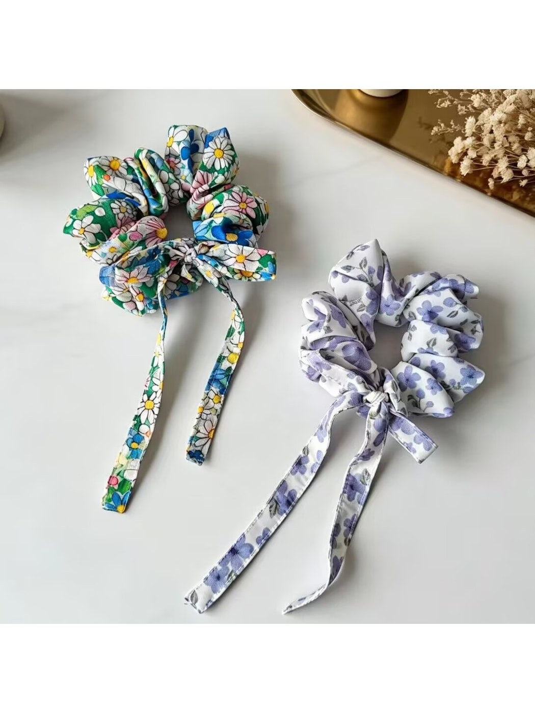 Gifty - Floral Print Bow Detail Polyester Scrunchie