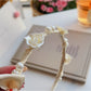 Side view of the soft white headband showing its smooth texture