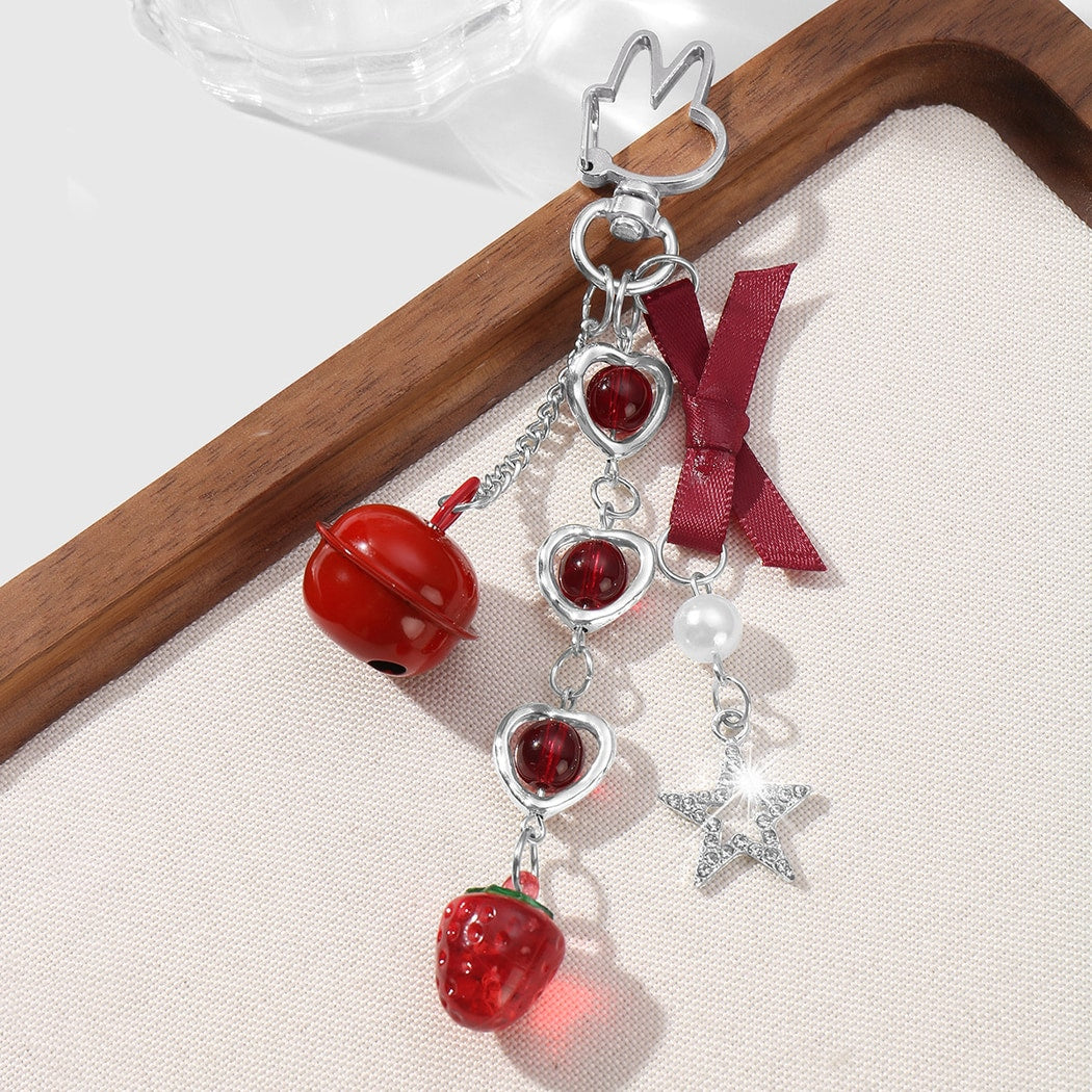 Keypus - Red Bow and Strawberry Pendant Keychain