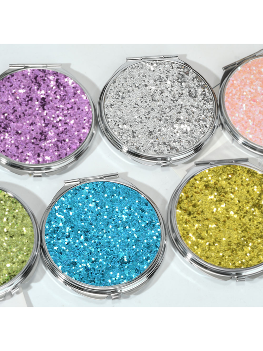 Mirroray - Portable Sequin-Look Round Compact Mirror