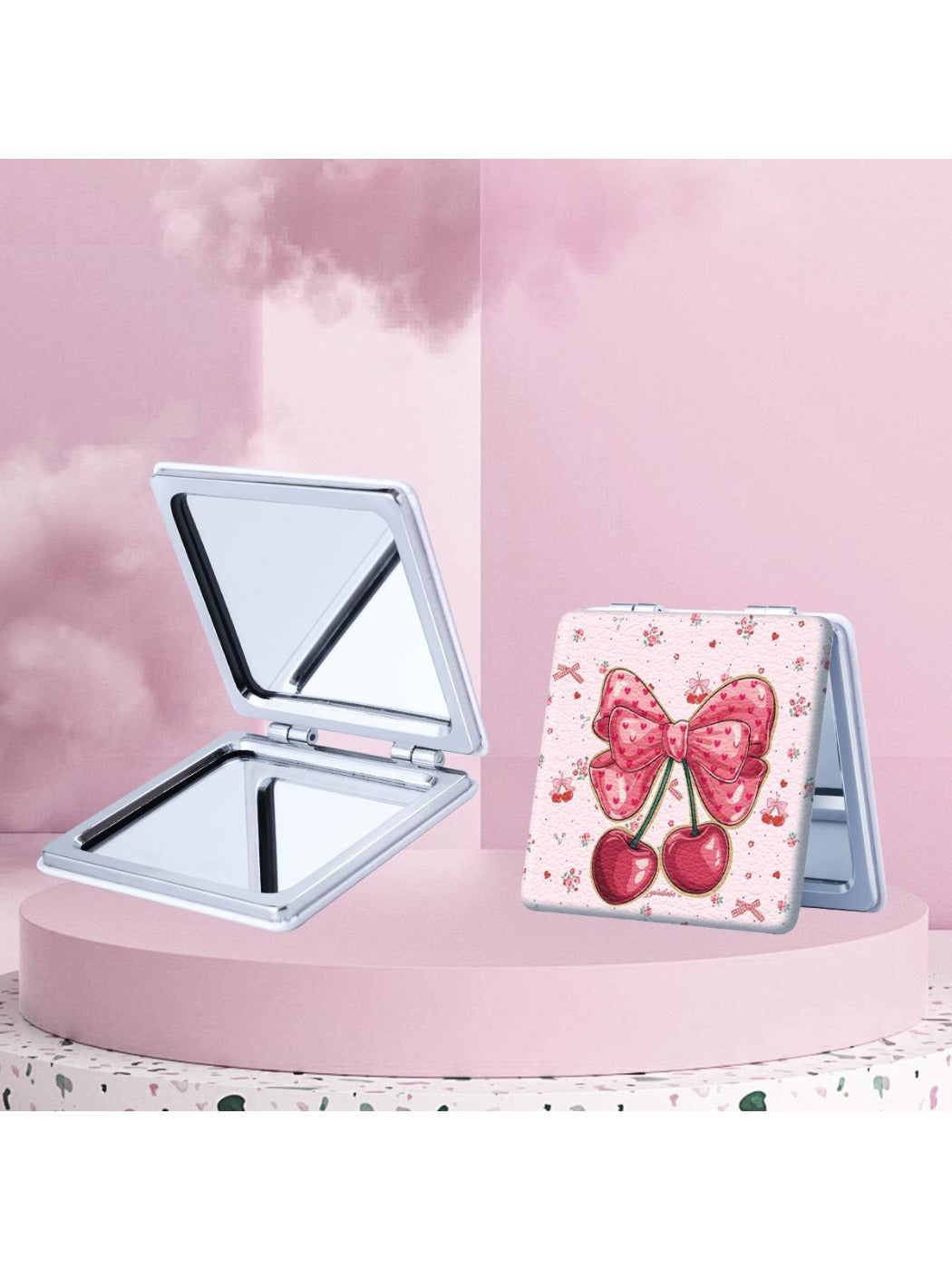 Mirroray - Minimalist Square Cherry Pattern Compact Mirror