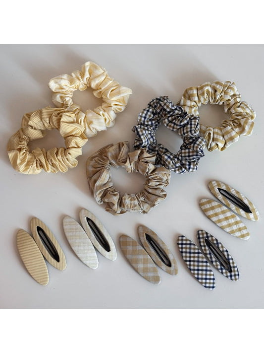 Beau - Plaid Fabric Covered Oval Alloy Hair Clip