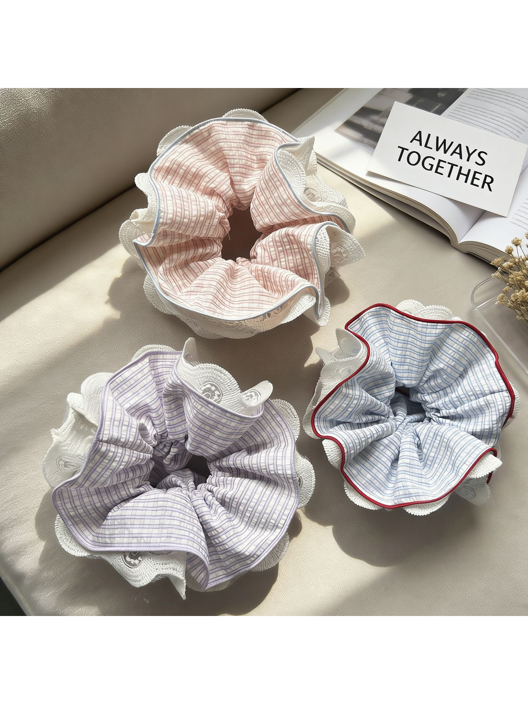Gifty - Plaid Lace Trim High Stretch Scrunchie