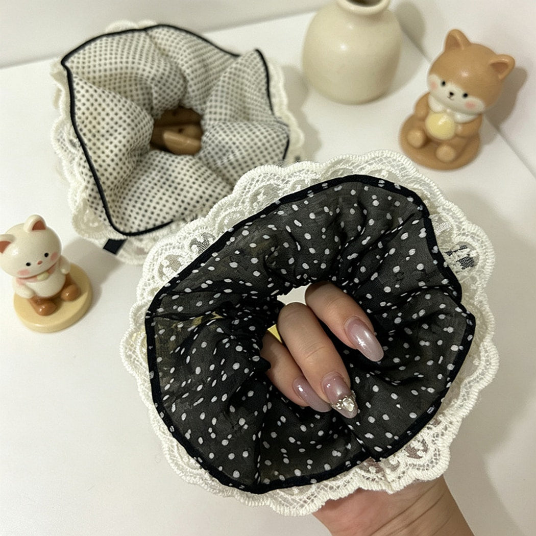 Gifty - Polka Dot Lace Edge Polyester Scrunchie