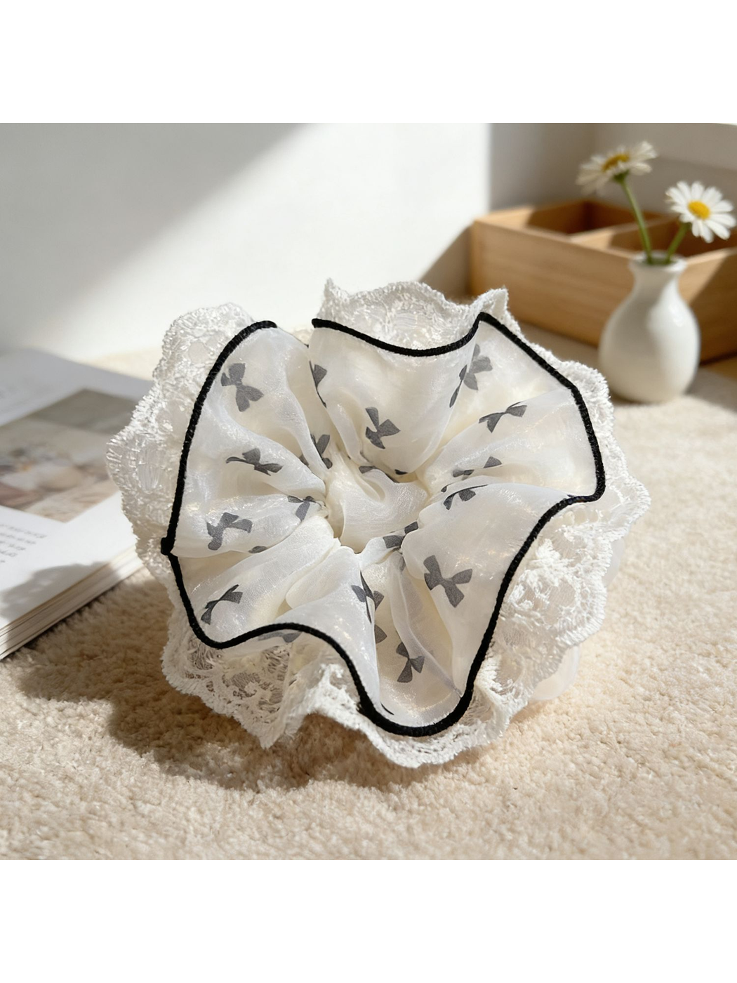 Gifty - Layered Lace Trim Sheer Scrunchie