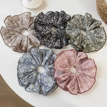 Gifty - Rose Print Layered Ruffle Fabric Hair Scrunchie