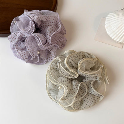 Gifty - Polka Dot Mesh Ruffled High Elastic Scrunchie