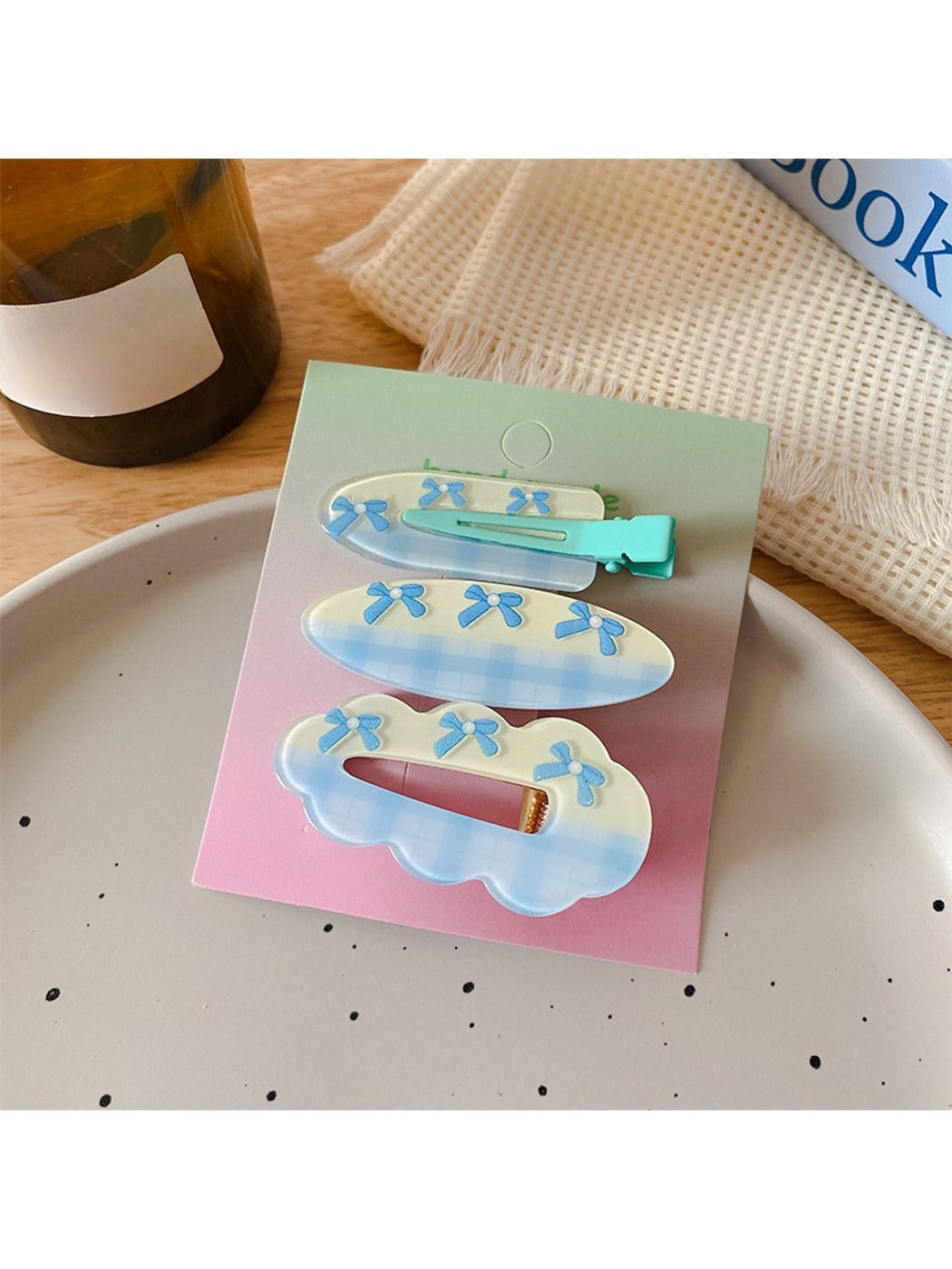 Beau - Bow and Polka Dot Duckbill Hair Clip Set