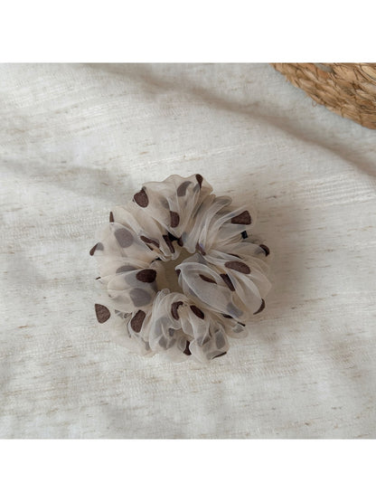 Gifty - Polka Dot Mesh Ruffled Ponytail Hair Scrunchie