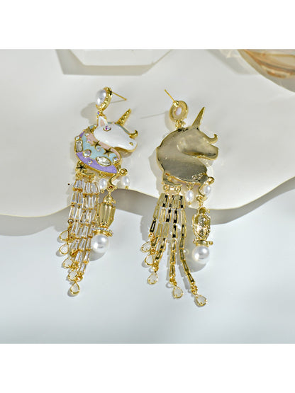 Earedge - Unicorn Tassel Drop Earrings