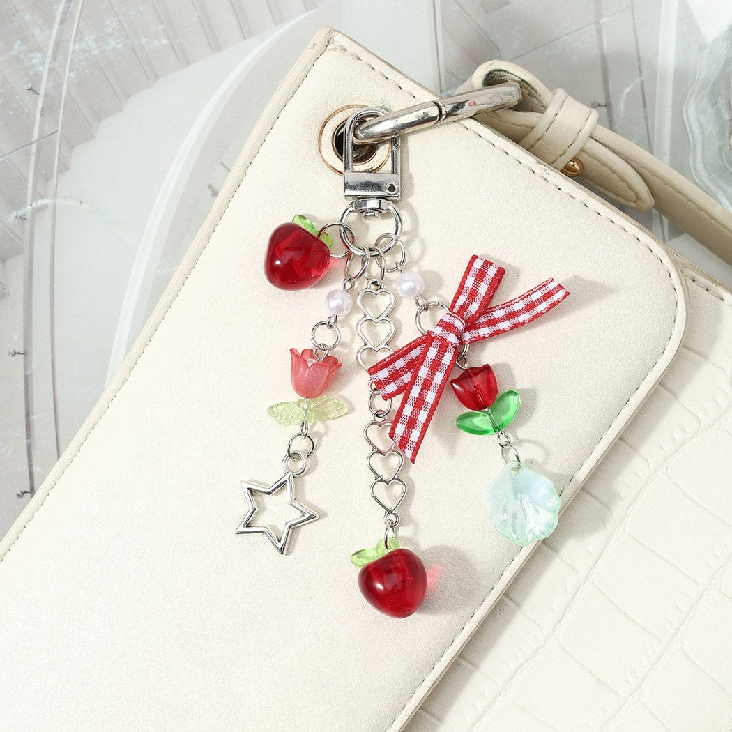 Keypus - Sweet Plaid Bow Apple Tulip Keychain