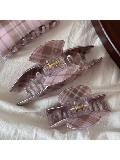 Beau - Glossy Plaid Acrylic Curved Hair Claw Clip