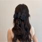 Beau - Heart Print Layered Bow Ribbon Banana Clip