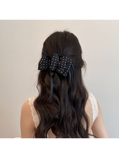 Beau - Heart Print Layered Bow Ribbon Banana Clip