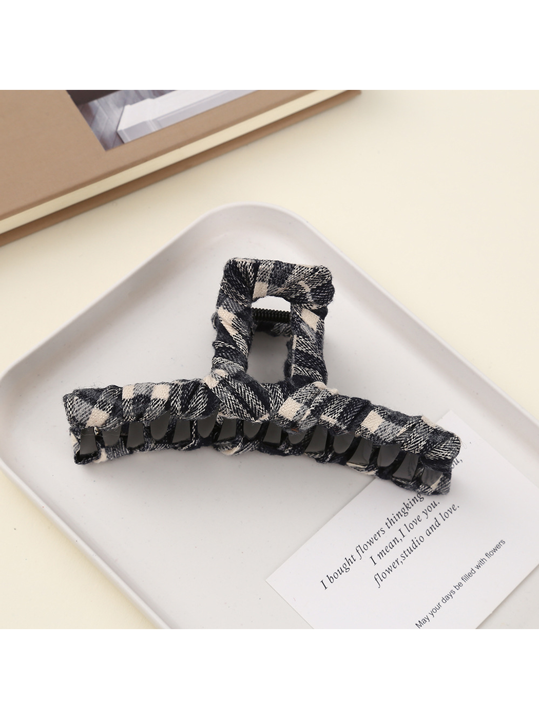 Beau - Retro Plaid Geometric Wrapped Claw Clip