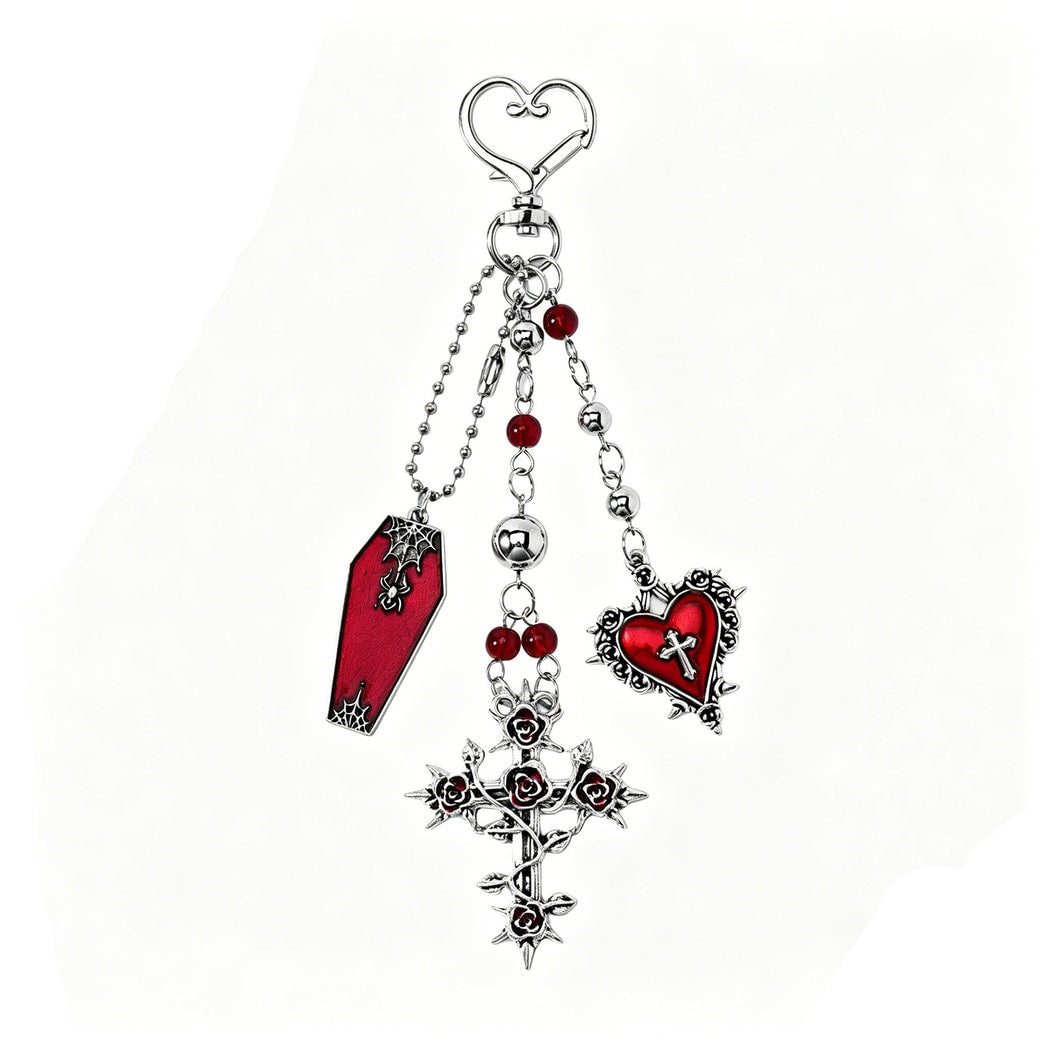 Keypus - Halloween Theme Rose Cross Keychain