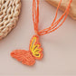 Earedge raffia butterfly pendant necklace with adjustable cord clasp