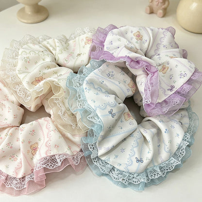 Gifty - Polyester Floral Ruffle Trim Scrunchie