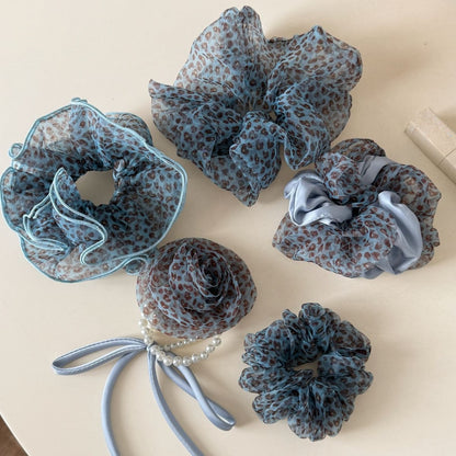 Gifty - Leopard Print Mesh Ruffled Scrunchie