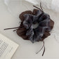 Gifty vintage plaid tulle scrunchie styled on a wrist with a neutral background