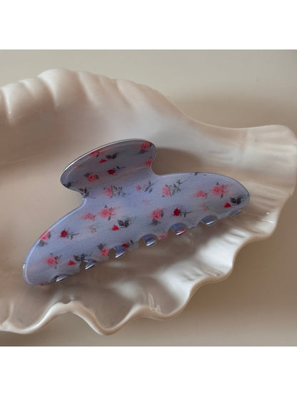 Beau - Blue Rose Print Hair Claw Clip