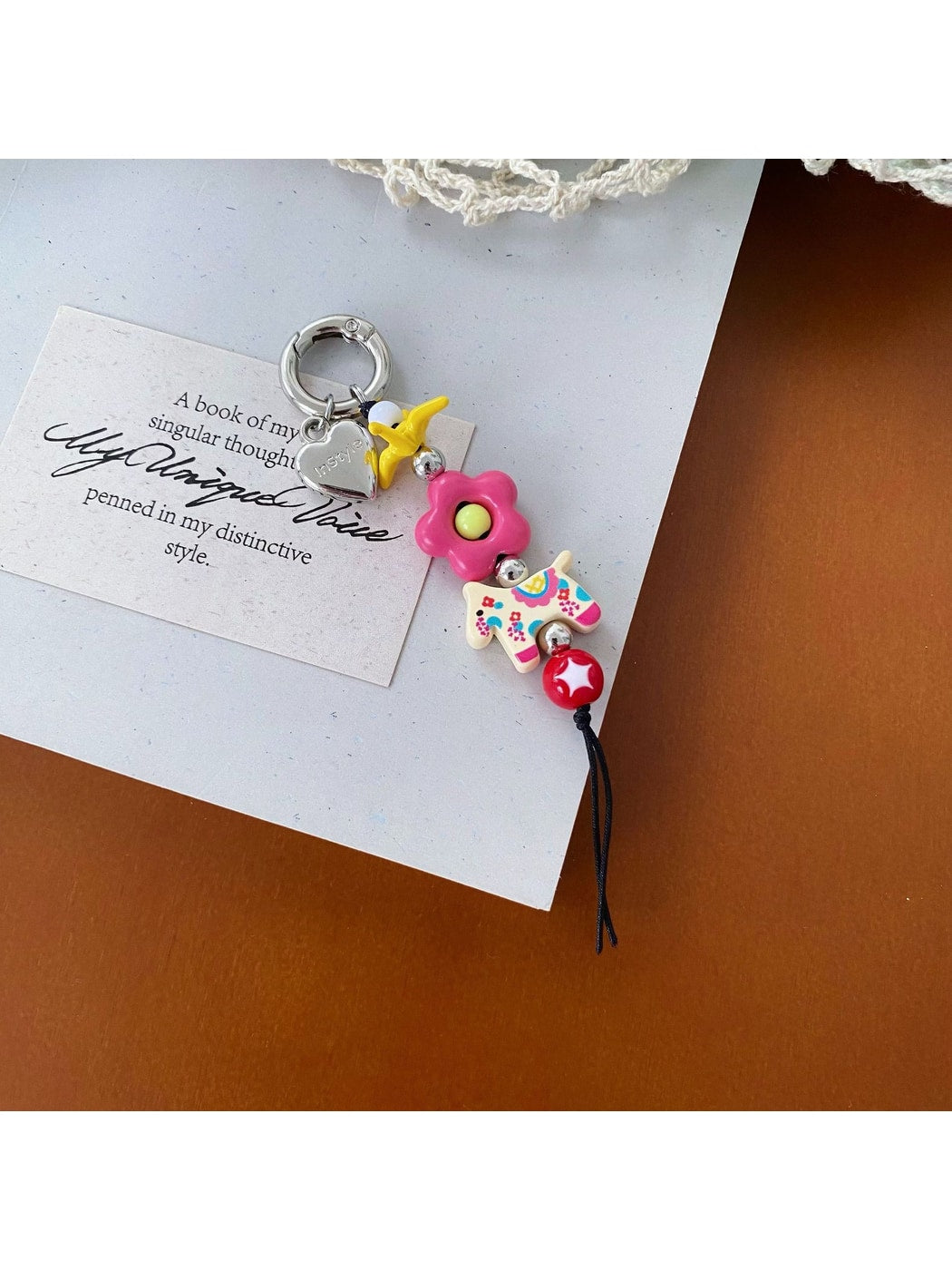Keypus - Vintage Style Pony Flower Bag Charm Keychain