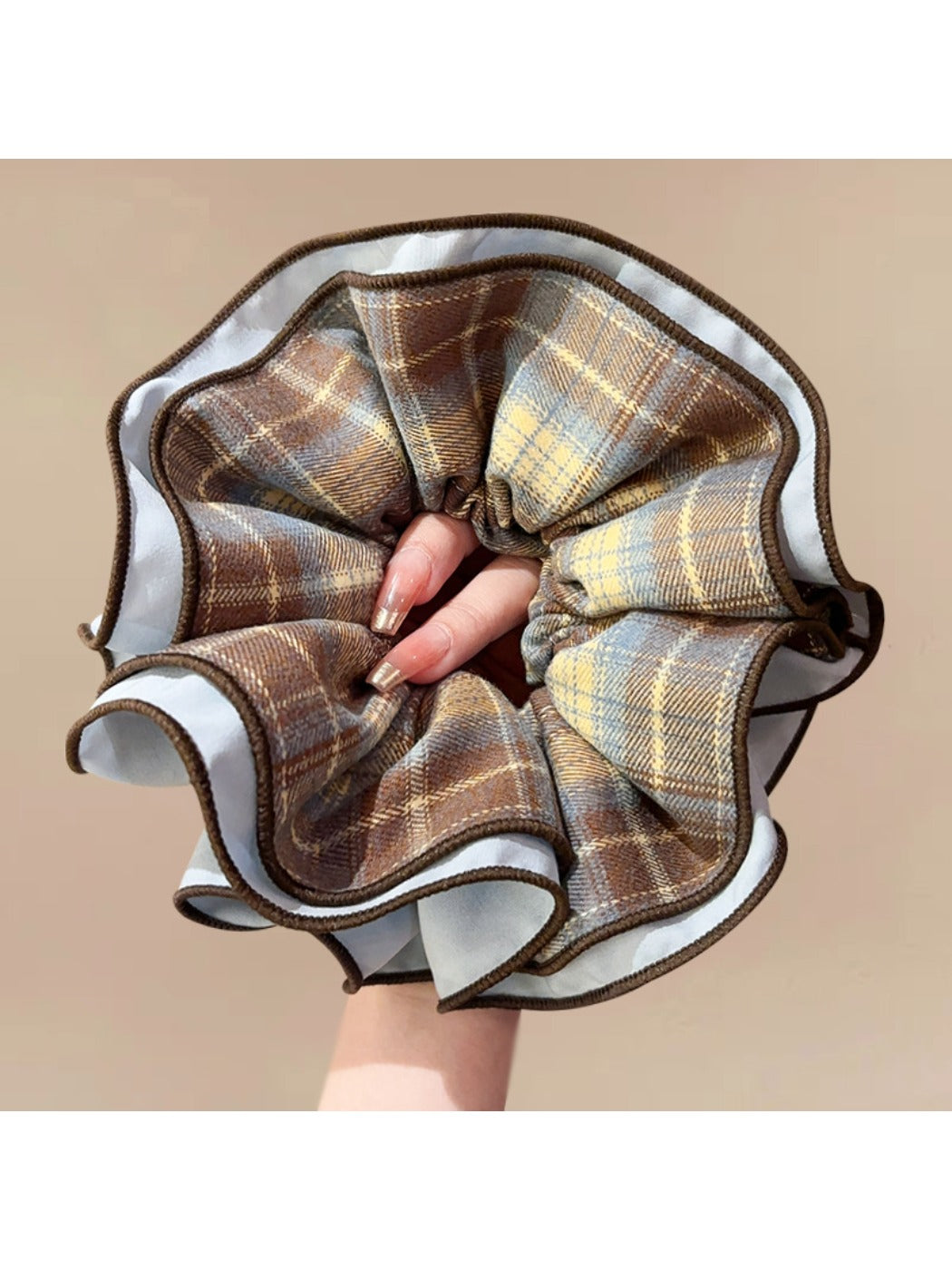 Gifty - Solid Color Plaid Scrunchie Hair Tie