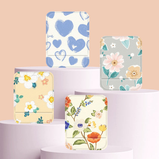 Mirroray - Floral Pattern PU Frame Folding Makeup Mirror