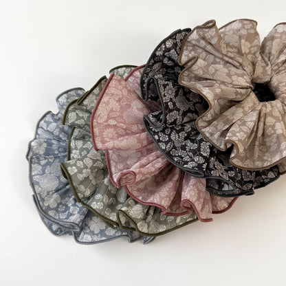 Gifty - Rose Print Layered Ruffle Fabric Hair Scrunchie
