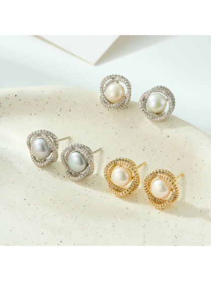 Earedge - Geometric Twisted Double Ring Stud Earrings