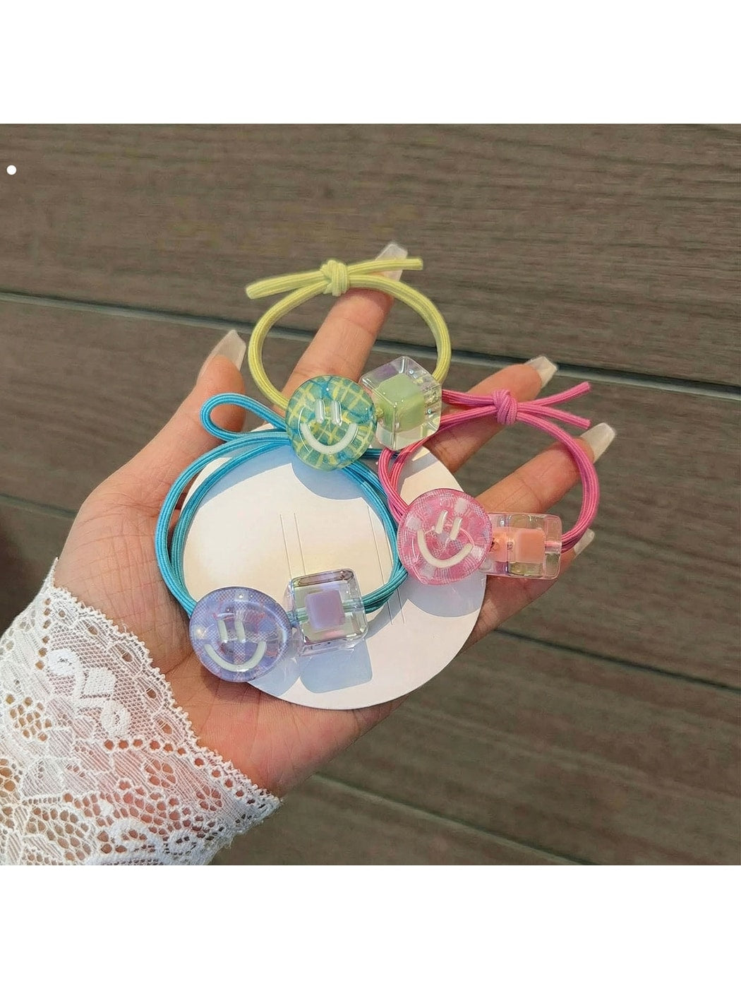 Gifty - Smiley Face Plaid Printed Ponytail Hair Tie