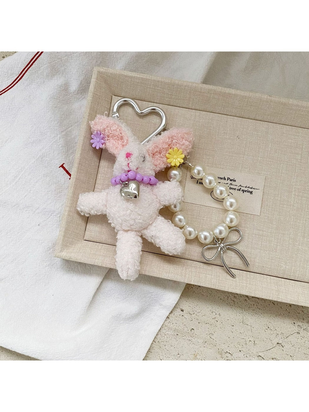 Keypus - Long Ear Rabbit Plush Beaded Chain Bag Charm