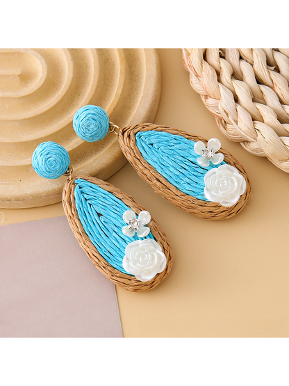 Earedge - Rose Detail Teardrop Dangle Earrings