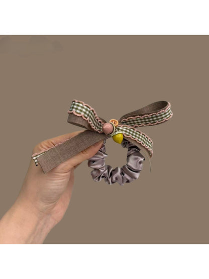 Gifty - Retro Gingham Ribbon Bow Polyester Scrunchie