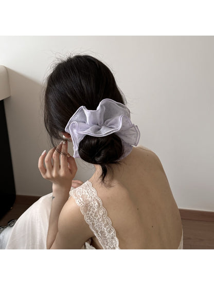 Gifty - Purple Floral Ruffle Trim Fabric Scrunchie