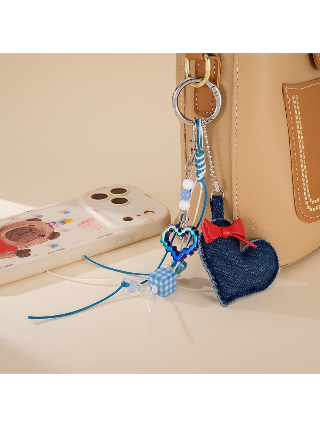 Keypus - Faux Leather Heart Bow Purse Charm Keychain