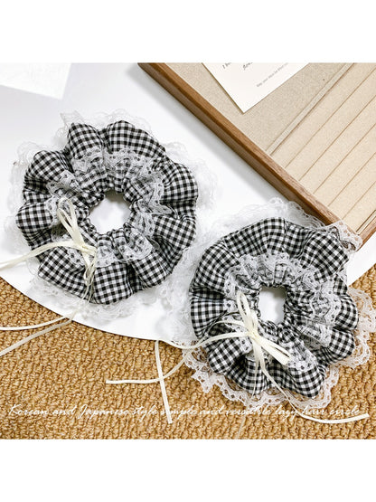 Gifty - Black White Plaid Lace Hair Ring