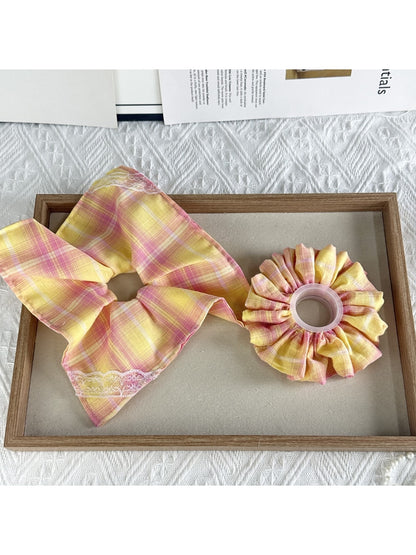 Gifty - Geometric Plaid Scarf Bow Style Scrunchie
