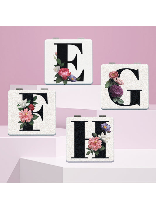 Mirroray - Floral Letter Print Folding Makeup Mirror