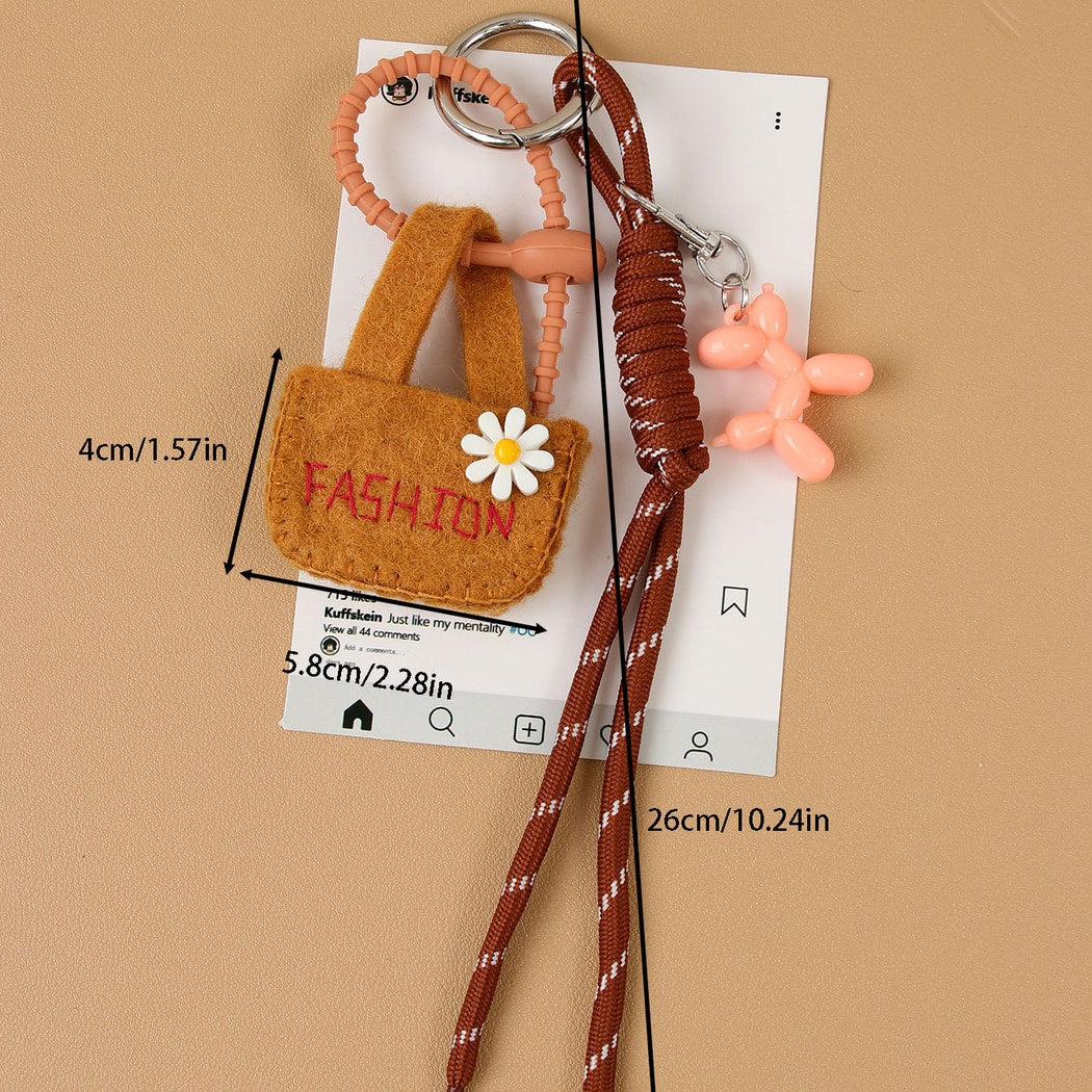 Keypus - Floral Mini Bag Cord Detail Alloy Keychain